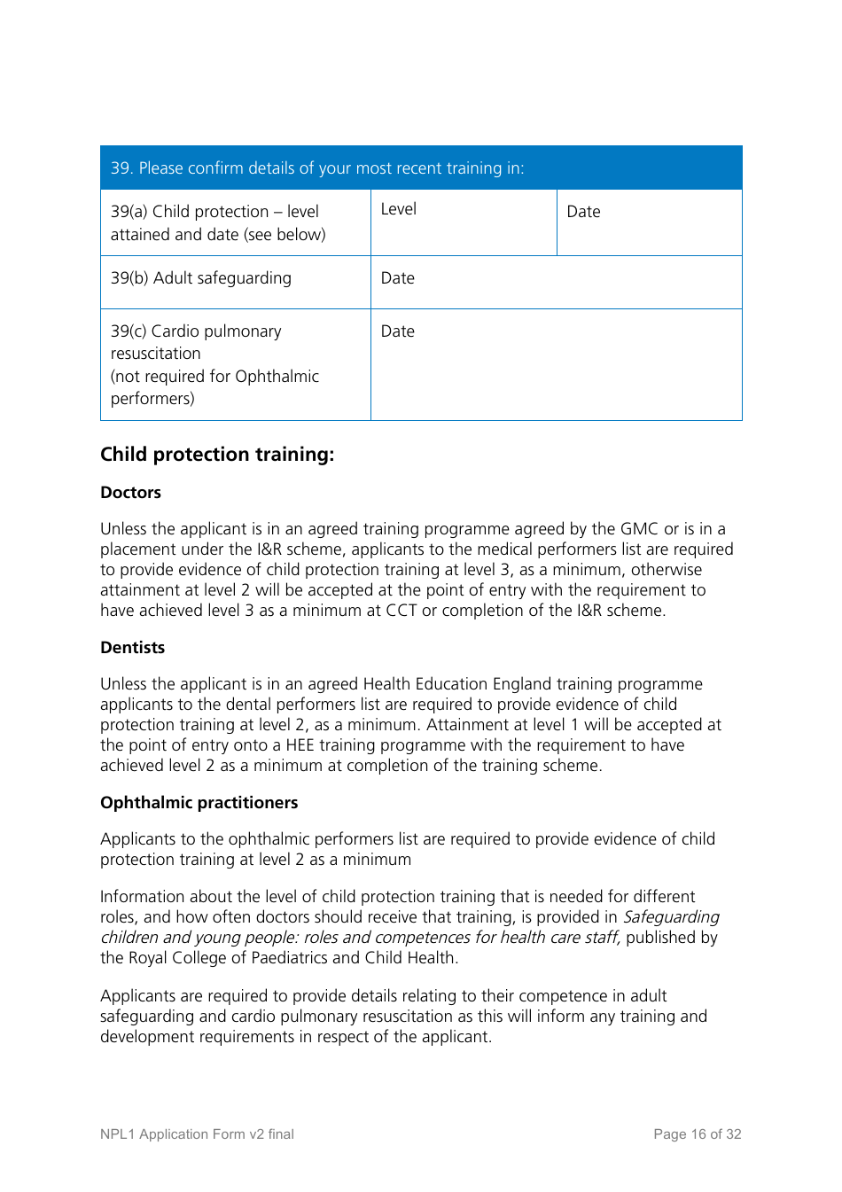 National Performers Lists Application Form - United Kingdom, Page 16