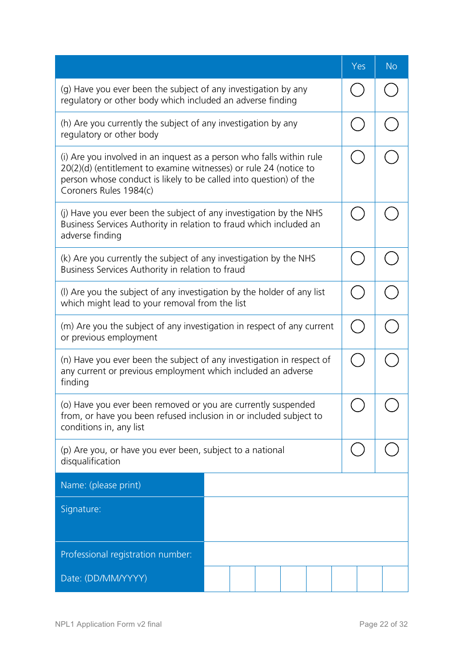 National Performers Lists Application Form - United Kingdom, Page 22