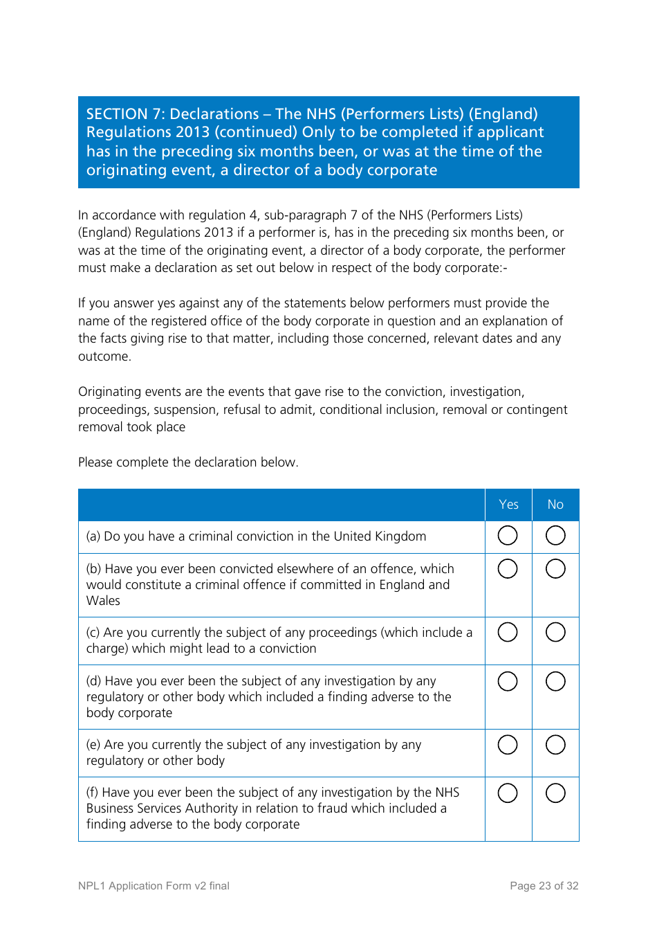 National Performers Lists Application Form - United Kingdom, Page 23