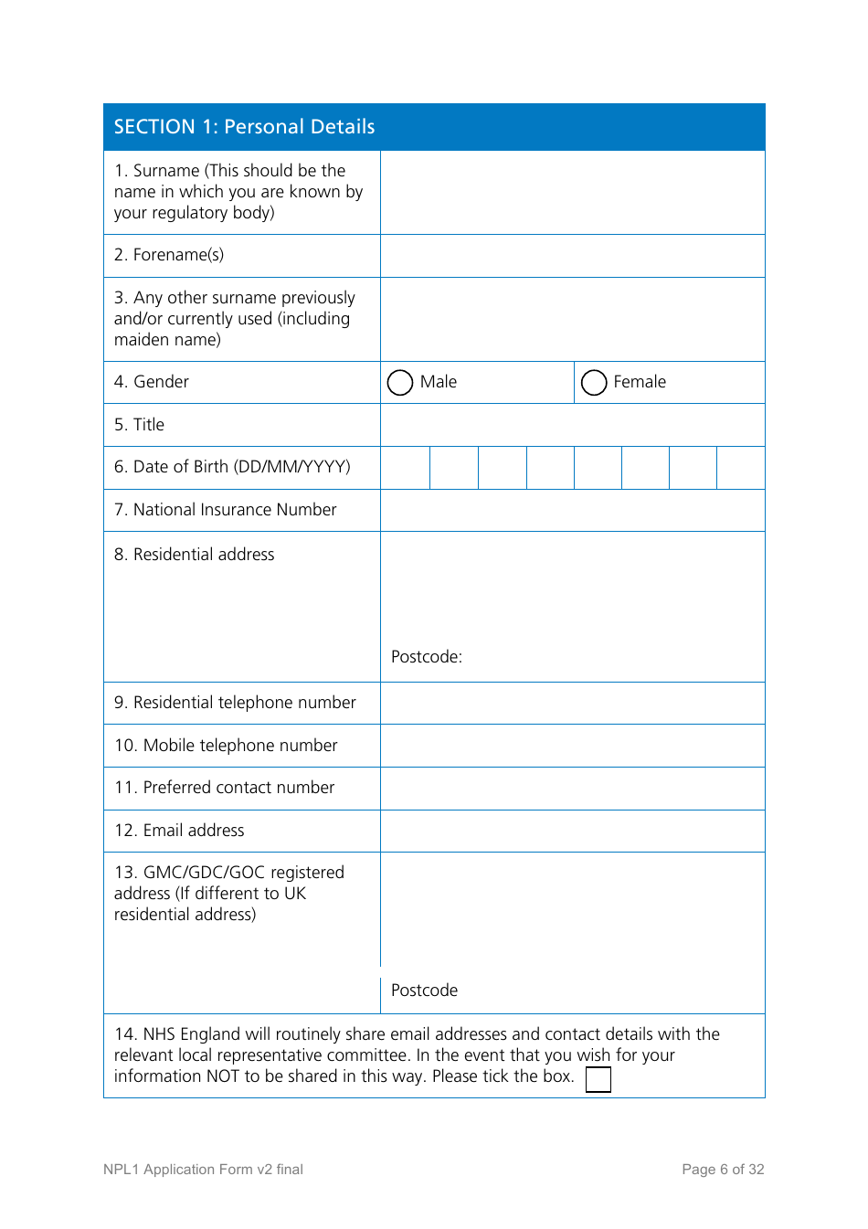 National Performers Lists Application Form - United Kingdom, Page 6