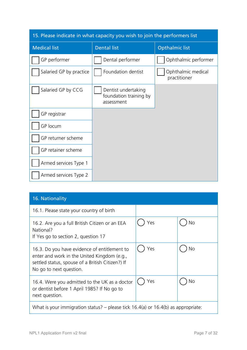 National Performers Lists Application Form - United Kingdom, Page 7