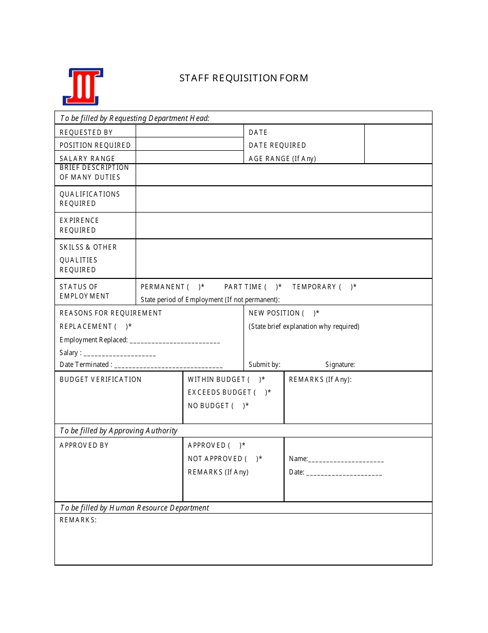 Staff Requisition Form - Table, Page 1