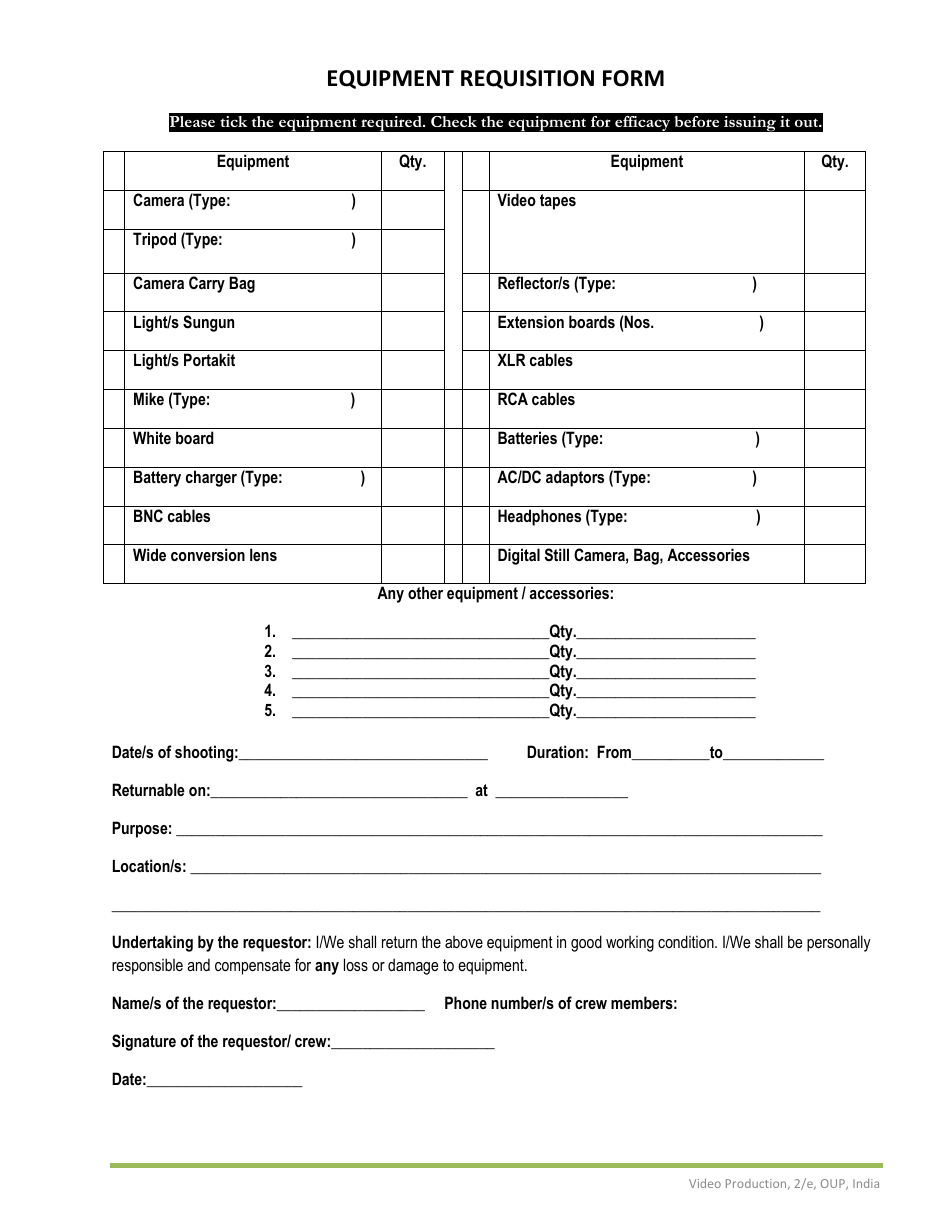 Equipment Requisition Form, Page 1