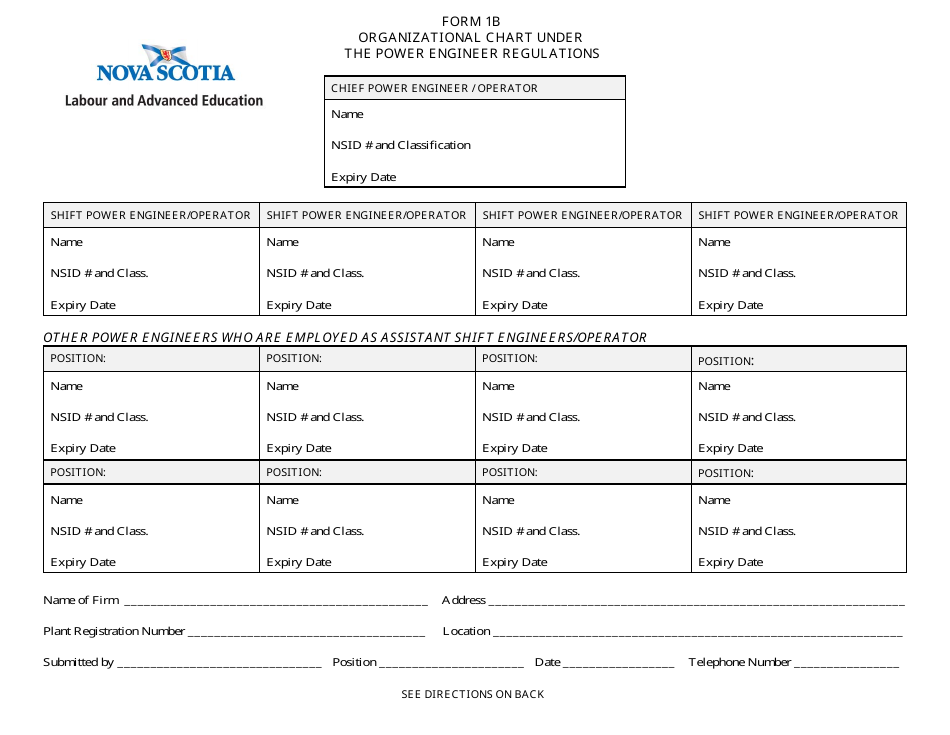 Form 1B Fill Out, Sign Online and Download Printable PDF, Nova Scotia
