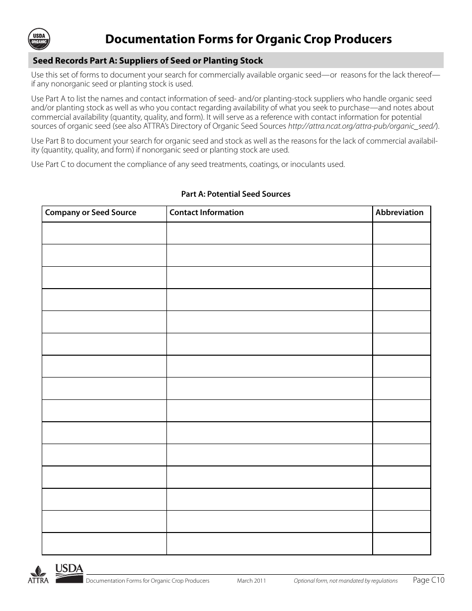 Documentation Forms for Organic Crop Producers, Page 10