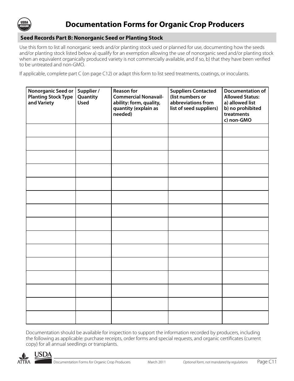 Documentation Forms for Organic Crop Producers, Page 11