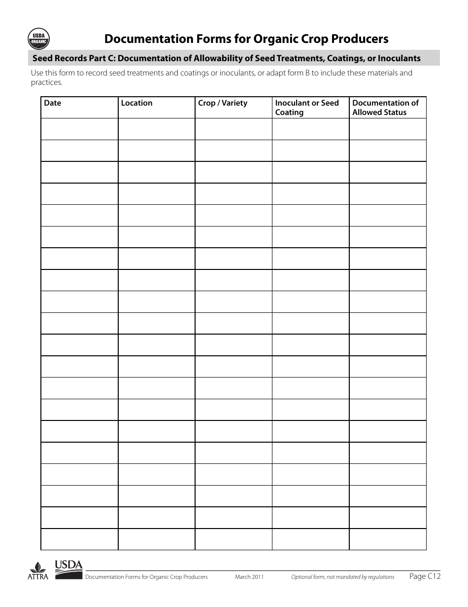Documentation Forms for Organic Crop Producers, Page 12