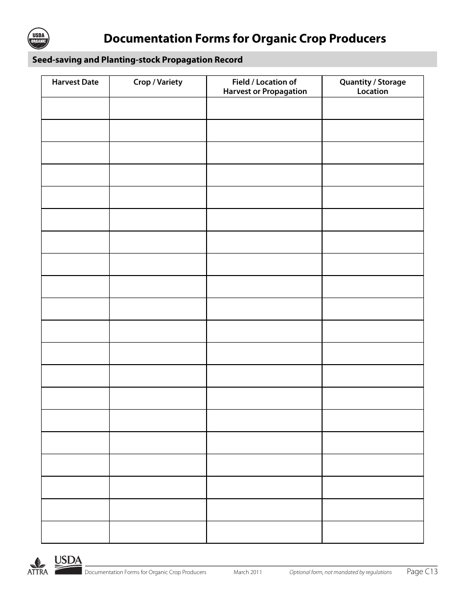 Documentation Forms for Organic Crop Producers, Page 13