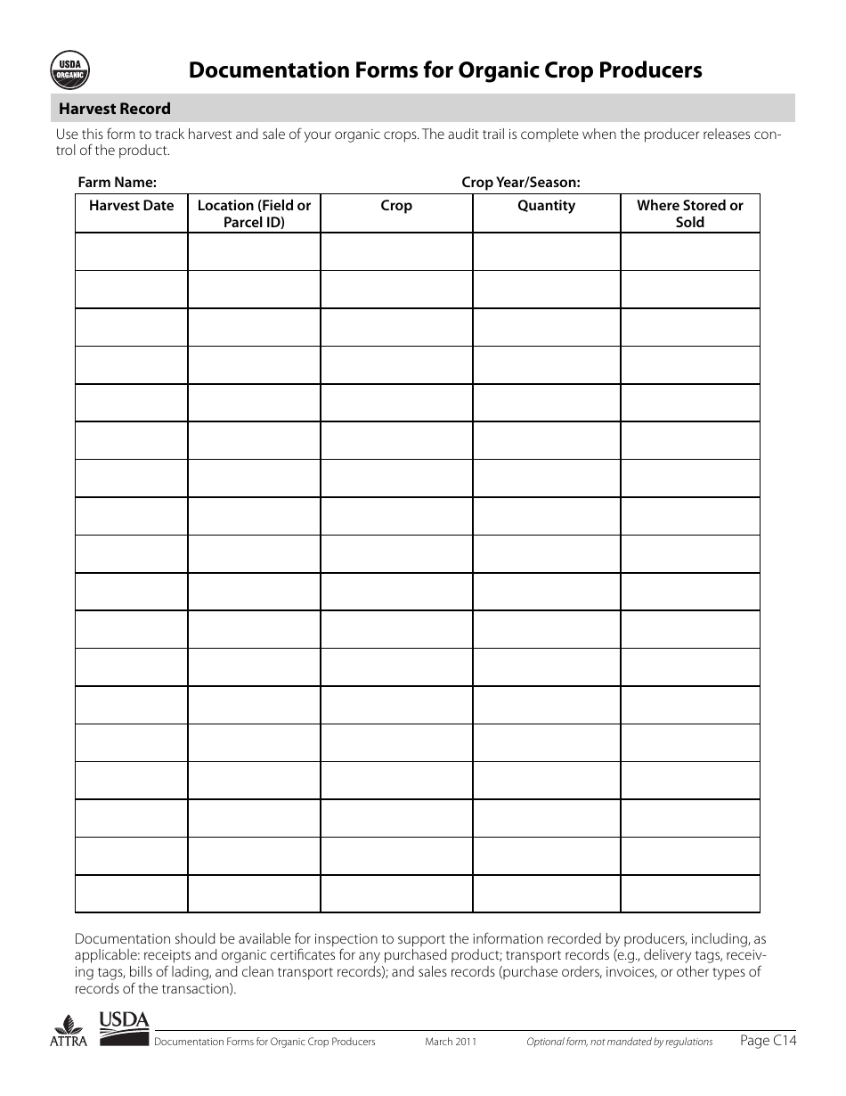 Documentation Forms for Organic Crop Producers, Page 14