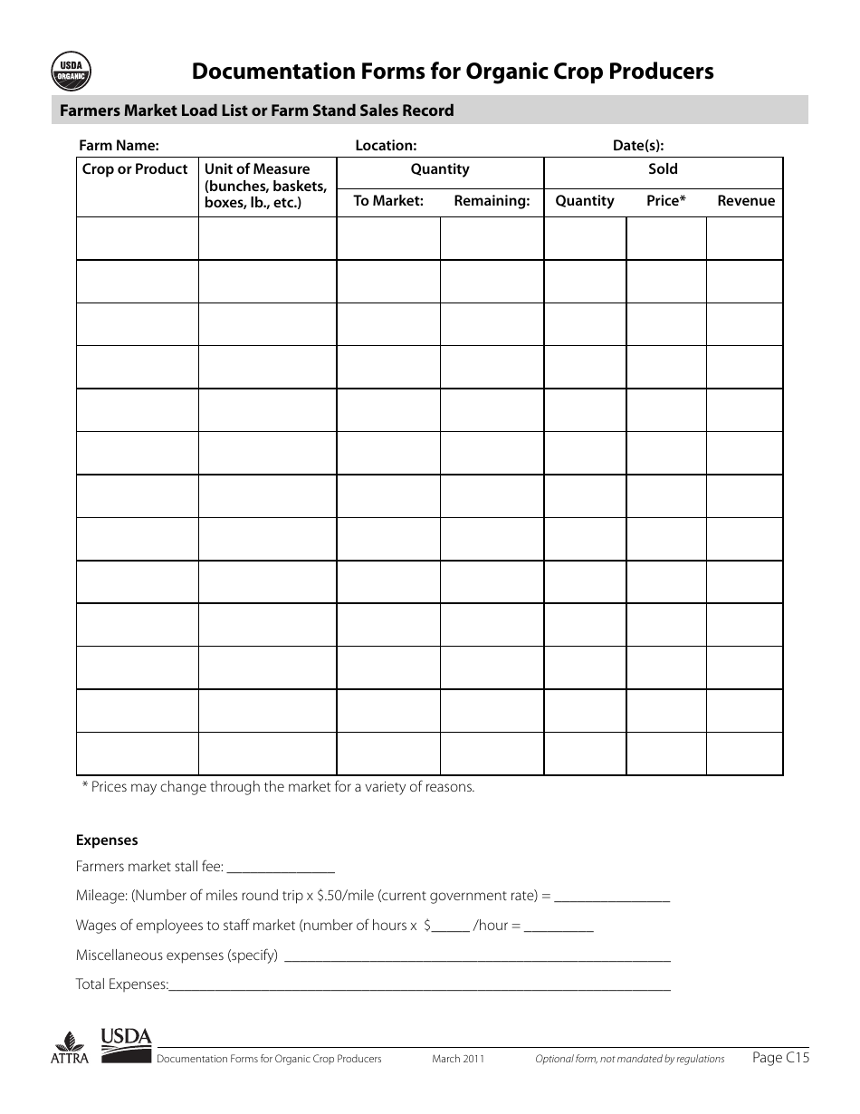 Documentation Forms for Organic Crop Producers, Page 15