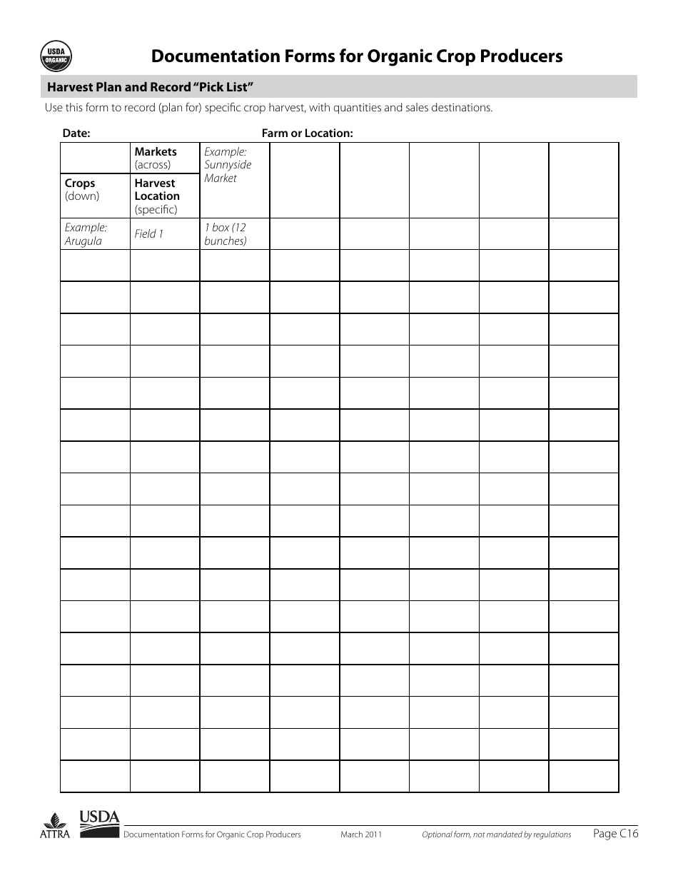 Documentation Forms for Organic Crop Producers, Page 16