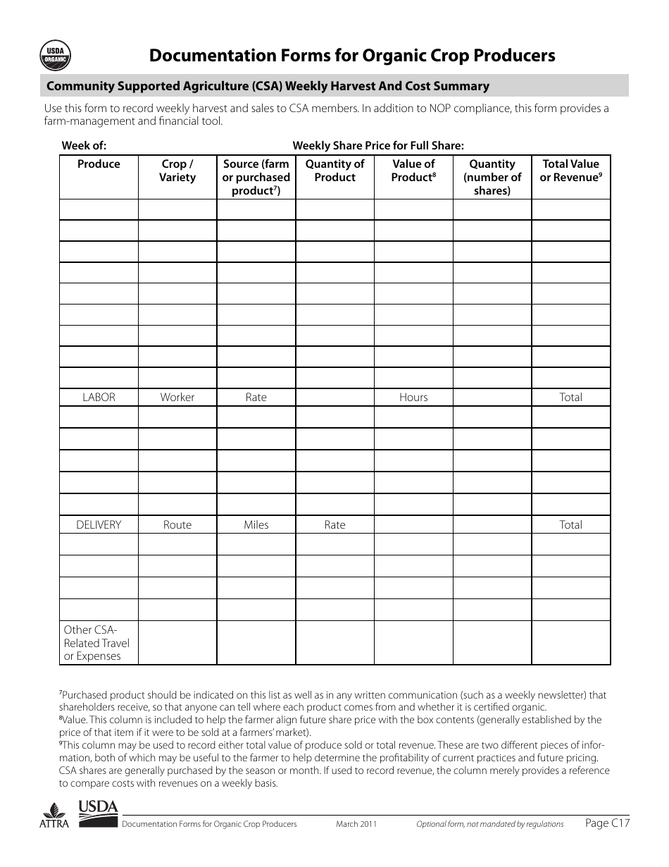 Documentation Forms for Organic Crop Producers, Page 17