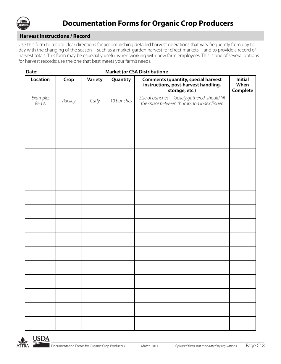 Documentation Forms for Organic Crop Producers, Page 18