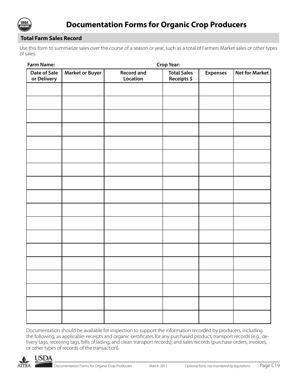 Documentation Forms for Organic Crop Producers, Page 19