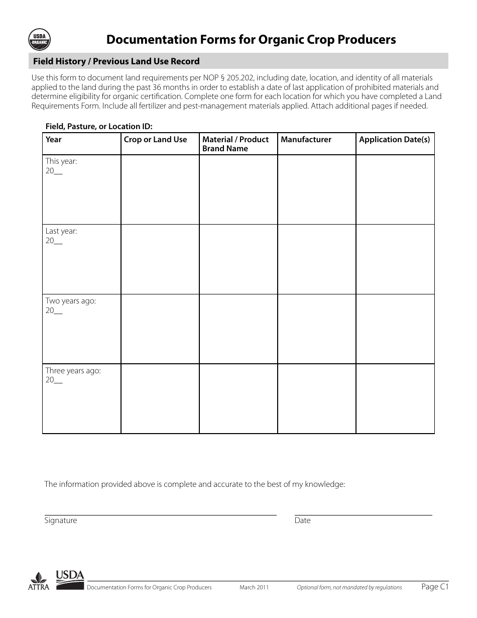 Documentation Forms for Organic Crop Producers, Page 1