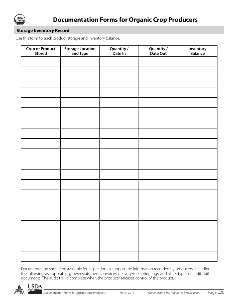 Documentation Forms for Organic Crop Producers, Page 20