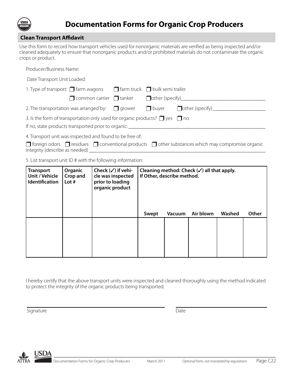 Documentation Forms for Organic Crop Producers, Page 22