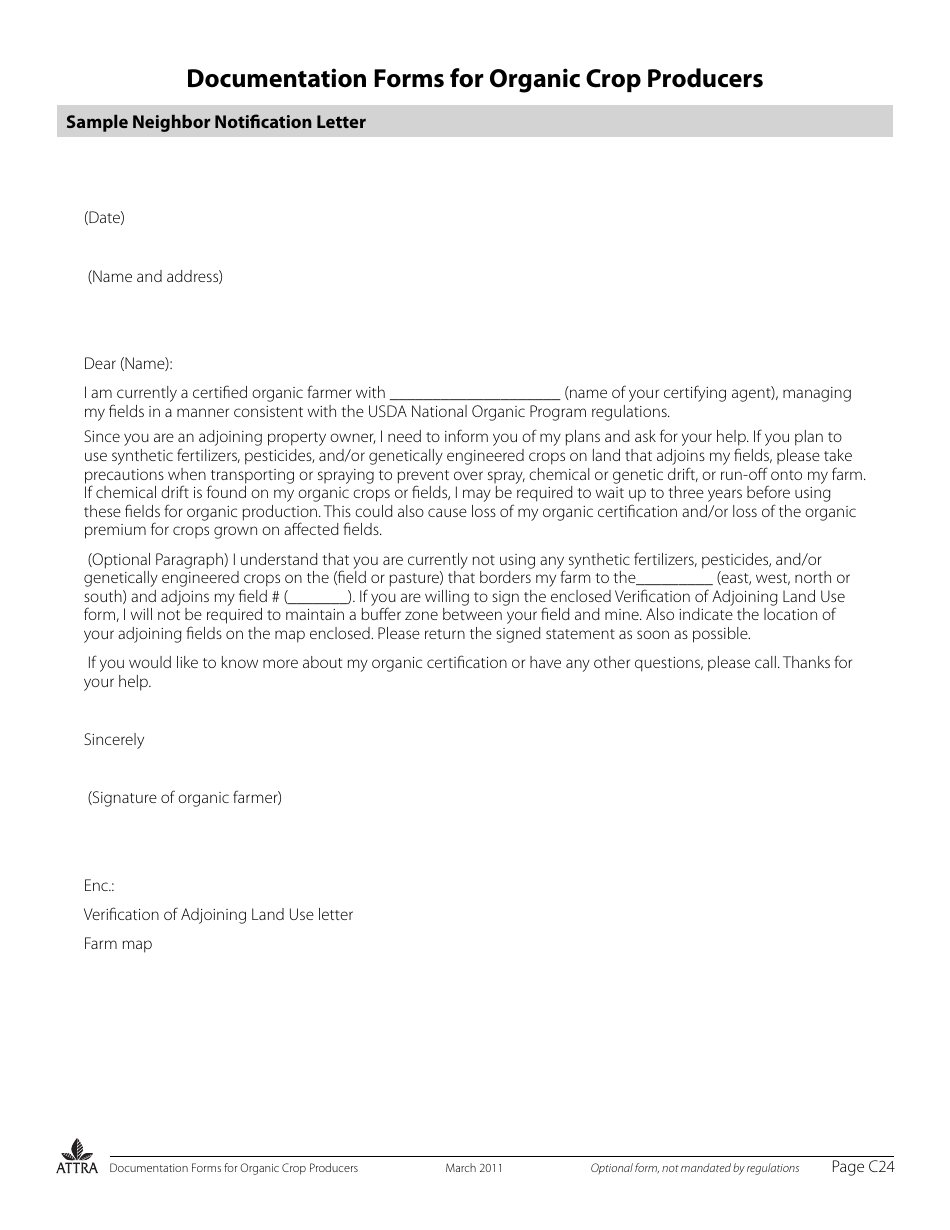 Documentation Forms for Organic Crop Producers, Page 24