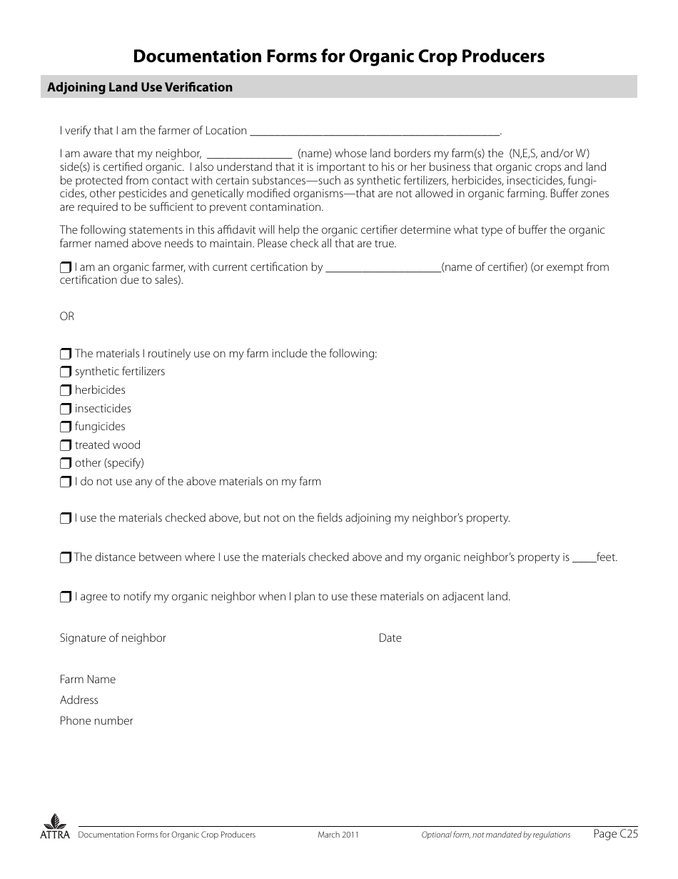 Documentation Forms for Organic Crop Producers, Page 25