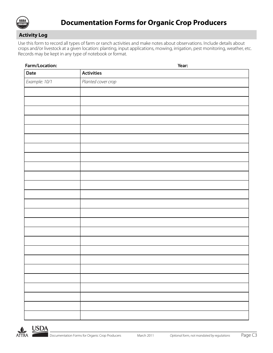 Documentation Forms for Organic Crop Producers, Page 3
