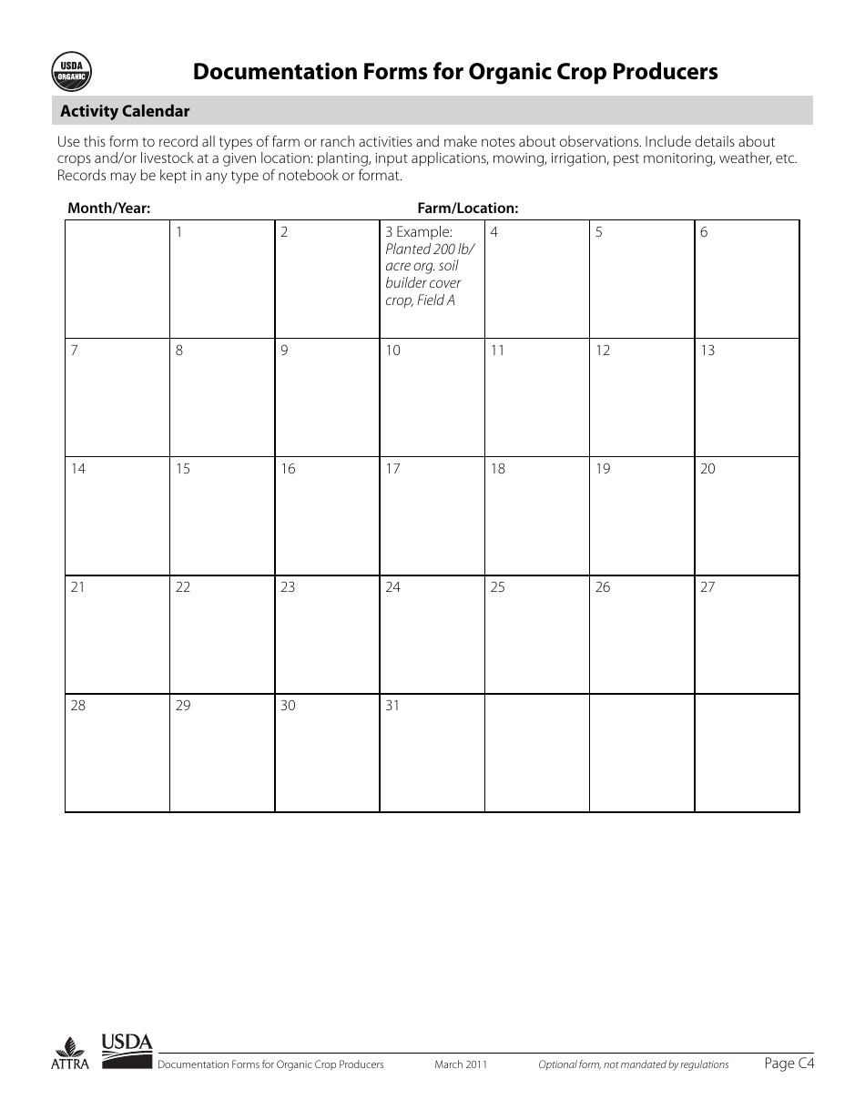 Documentation Forms for Organic Crop Producers, Page 4