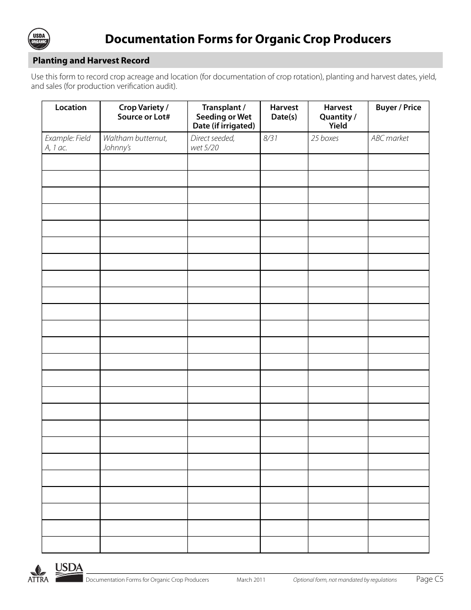 Documentation Forms for Organic Crop Producers, Page 5