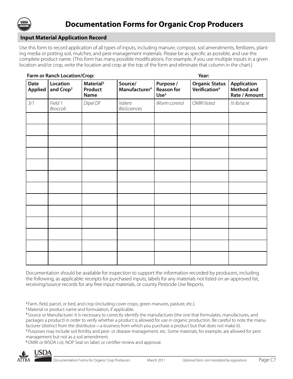 Documentation Forms for Organic Crop Producers, Page 7