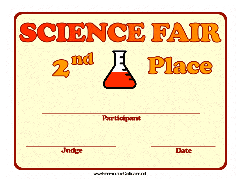 Science Fair Second Place Certificate Template