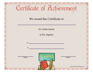 &quot;Pre-algebra Achievement Certificate Template&quot;