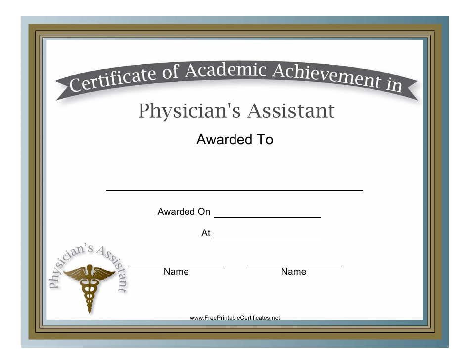 Physician Assistant Academic Achievement Certificate Template