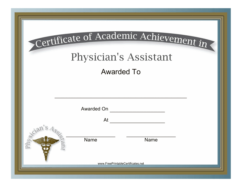 &quot;Physician Assistant Academic Achievement Certificate Template&quot; Download Pdf