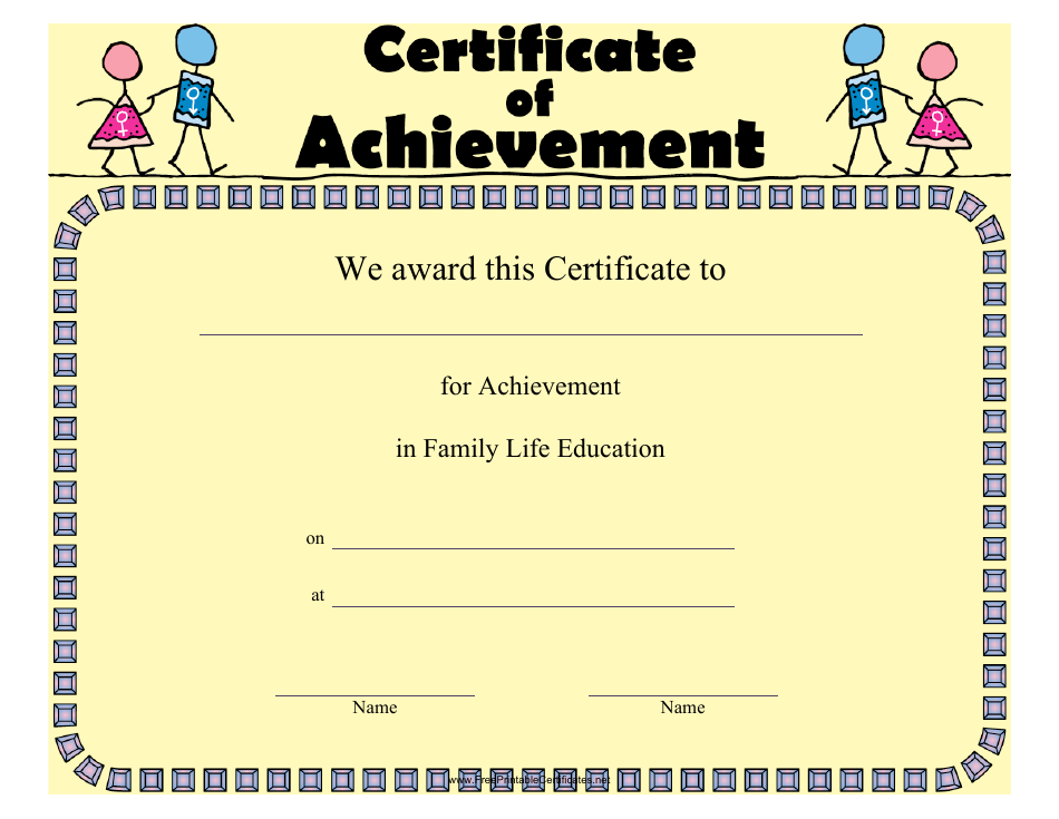 Family Life Education Achievement Certificate Template, Page 1