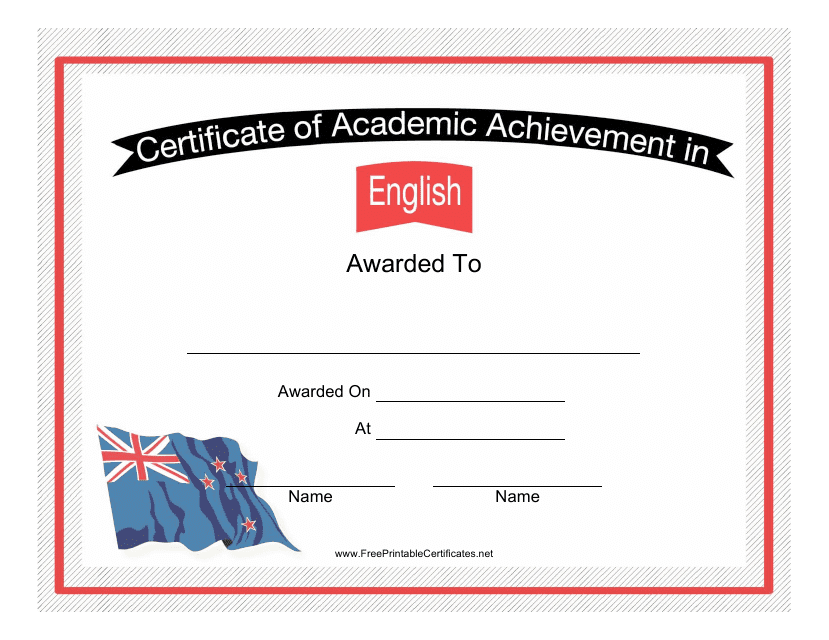 English Language Achievement Certificate Template with Flag