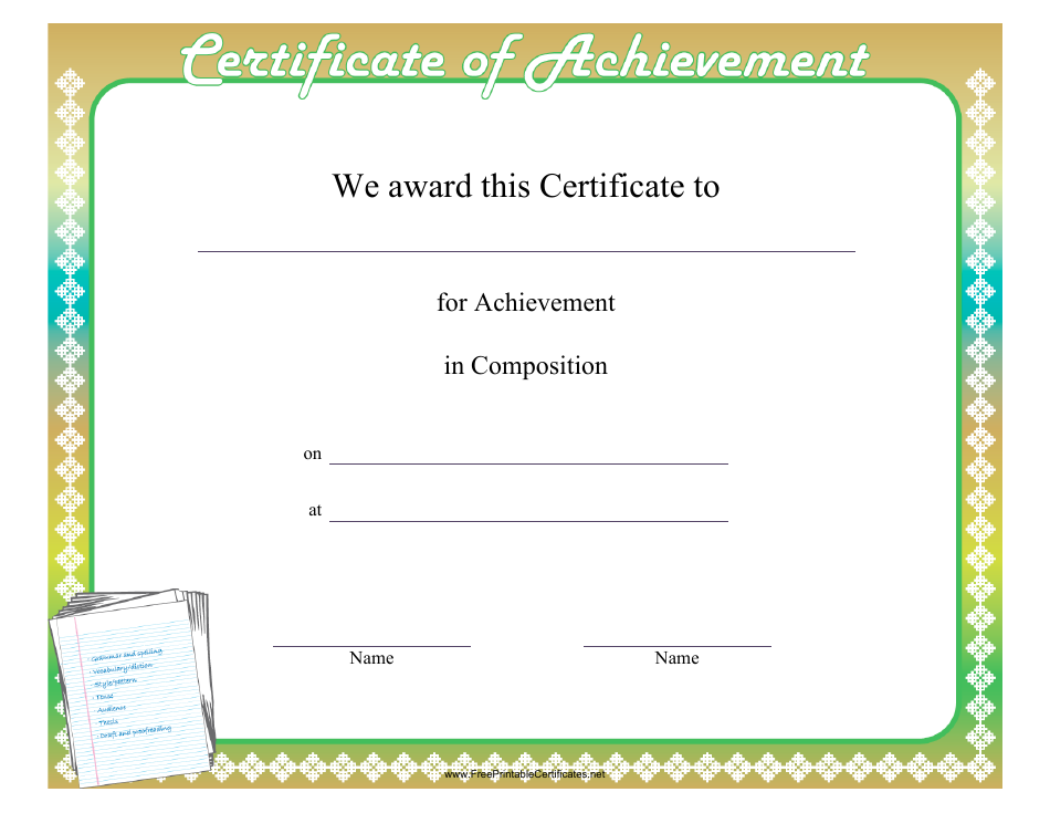 Composition Achievement Certificate Template Download Printable PDF ...