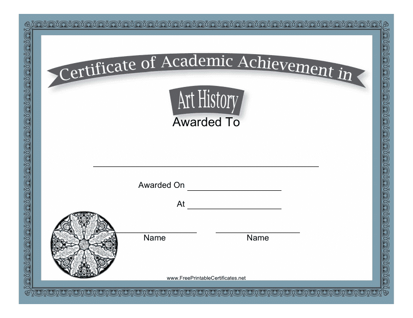 &quot;Art History Academic Achievement Certificate Template&quot; Download Pdf