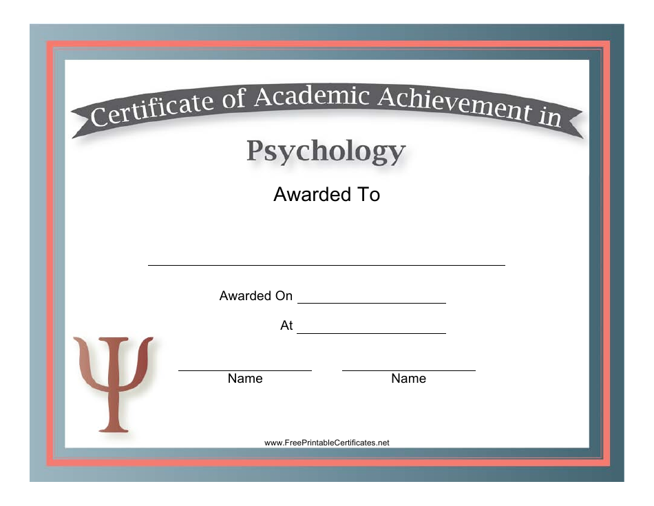 Psychology Academic Achievement Certificate Template, Page 1