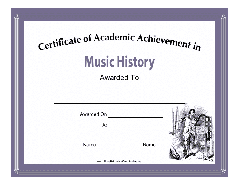 Music History Academic Achievement Certificate Template