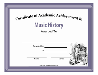 &quot;Music History Academic Achievement Certificate Template&quot;