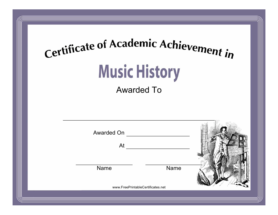 Music History Academic Achievement Certificate Template, Page 1