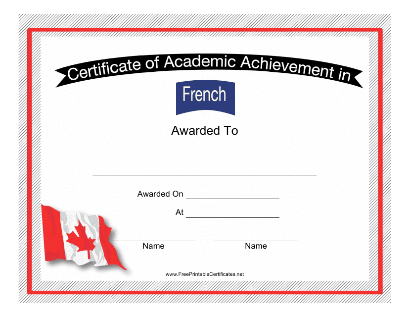 French Language Achievement Certificate Template - Maple Leaf