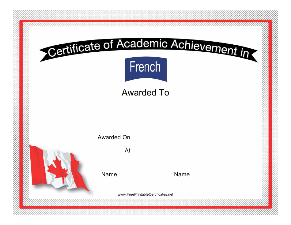 Maple leaf themed French Language Achievement Certificate Template