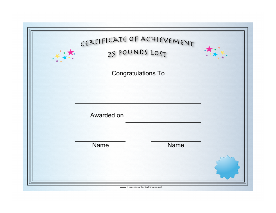 25 Pounds Weight Loss Achievement Certificate Template, Page 1