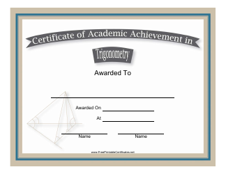 Document preview: Trigonometry Academic Achievement Certificate Template