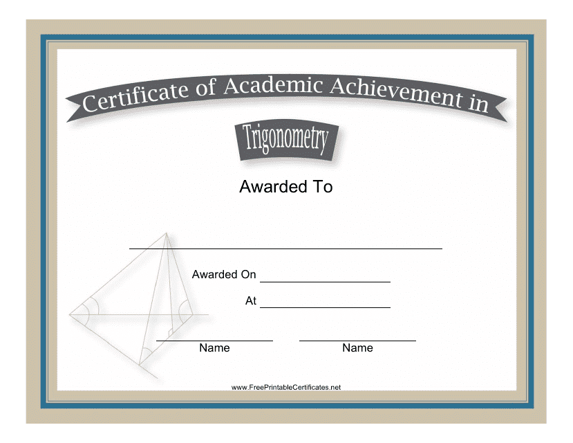 Trigonometry Academic Achievement Certificate Template