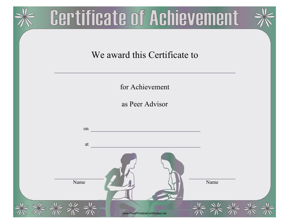 Peer Advisor Achievement Certificate Template Preview