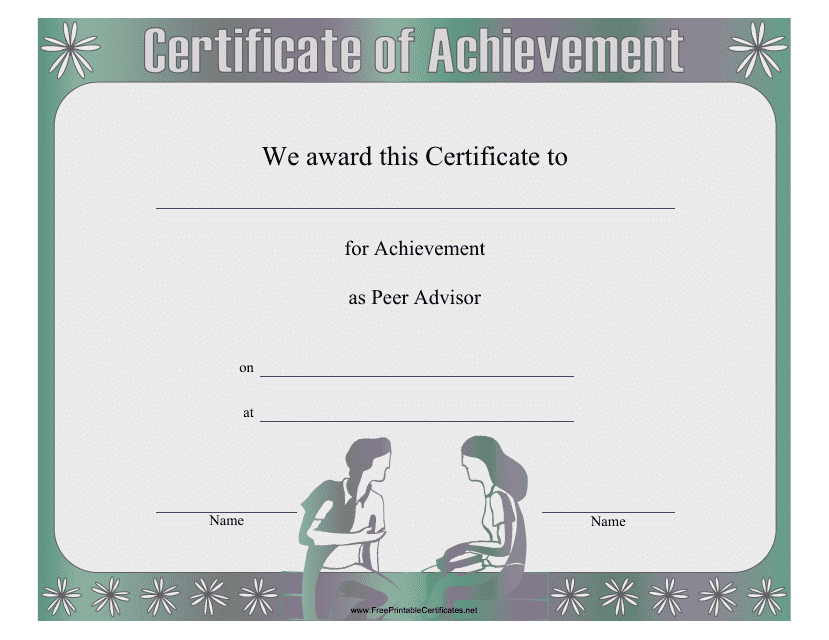 Peer Advisor Achievement Certificate Template