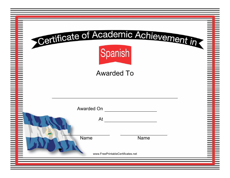 Spanish Language Certificate of Achievement Template in Blue, White and Blue colors