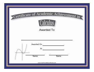 Document preview: Calculus Academic Achievement Certificate Template