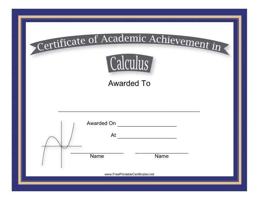 Calculus Academic Achievement Certificate Template