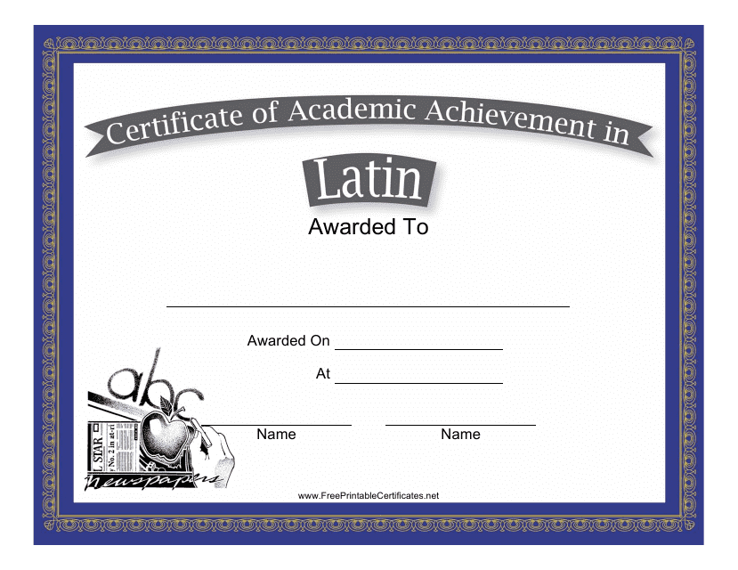 Latin Academic Achievement Certificate Template
